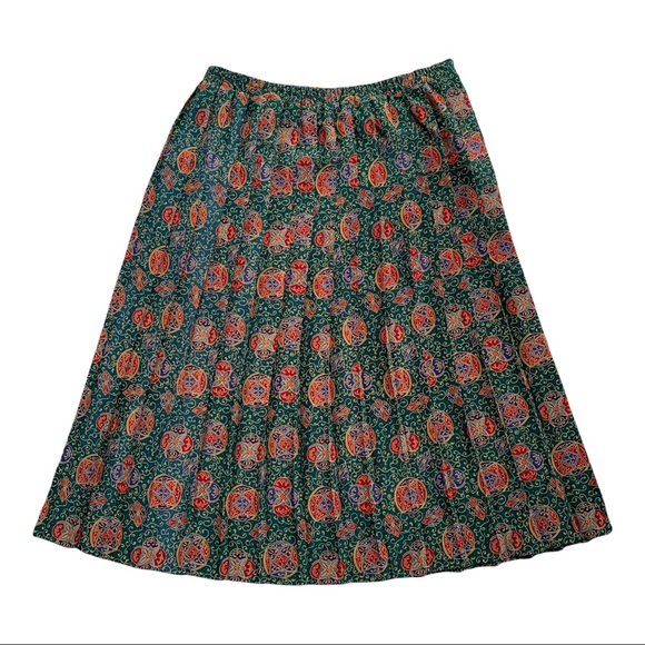 Leslie Fay Dresses & Skirts - Leslie Fay Vintage Green Printed Pleated Skirt Size 8P